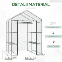 Outsunny Seră de Grădină, Seră în Aer Liber, Seră de Balcon cu Rafturi pentru Plante Legumicole, 1,43x1,43x1,95 m, Transparentă(m-4)