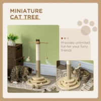 PawHut Cat Tree, with Scratching Post, Turntable Toy Ball - Natural Finish(m-4)