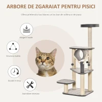 PawHut Arbore de zgariat pentru Pisici Adulte si Pisoi de 130 cm Tunel si Stalpi din sisal - Gri(m-4)