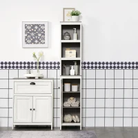 kleankin Tall Bathroom Storage Cabinet, Freestanding Tower Cabinet with 3 Open Shelves and Adjustable Shelf, Antique White(m-2)