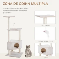 PawHut Ansamblu pentru Pisici 3 Niveluri, Crem, 49x48x130cm(m-5)