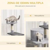 PawHut Ansamblu pentru Pisici cu 3 Niveluri cu Soricel Gri, 48x48x100cm(m-5)