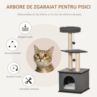 PawHut Arbore de zgariat pentru Pisici cu Casuta, Patut si Stalpi din Sisal, 40x40x104cm, Gri(m-4)