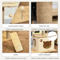 PawHut Ansamblu de Joaca pentru pisici Compac pisici de joaca si de zgariet, Lemn/Plush, 60 x 40 x 130 cm, Galben(m-5)