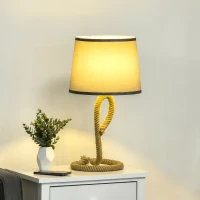 HOMCOM Nautical Table Lamp with Rope Base for E27 LED Halogen Bulb, Desk Fabric Light, for Bedroom, Living room, Study Room, Light Grey(m-11)