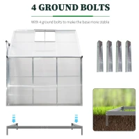 Outsunny 6 X 4ft Walk-In Lean to Greenhouse Garden Heavy Duty Aluminium Polycarbonate with Roof Vent for Plants Herbs Vegetables, Silver(m-4)