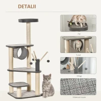 PawHut Arbore de zgariat pentru Pisici Adulte si Pisoi de 130 cm Tunel si Stalpi din sisal - Gri(m-5)