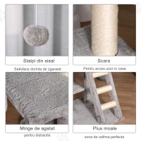 Pawhut Stalp Zgariat Pisici – Mai Multe Niveluri cu Cusca & Sisal(m-6)