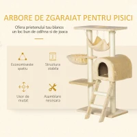 Stalp de zgariat pentru Pisici cu mai multe niveluri PawHut cu Hamac si Casuta, Franghii din Sisal Natural, 55 × 30 × 100 cm(m-5)