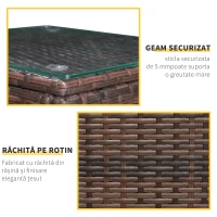 Outsunny Set Mobilier pentru Extern in PE Rattan Canapea si Masuta cu Blat in Sticla Maro(m-7)