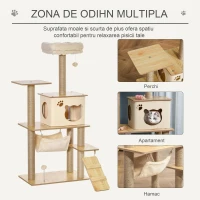 PawHut Ansamblu de Joaca pentru pisici Compac pisici de joaca si de zgariet, Lemn/Plush, 60 x 40 x 130 cm, Galben(m-6)