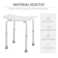 HOMCOM scaun pentru dus, antialunecare, 50x36x39.5-56.5cm(m-6)