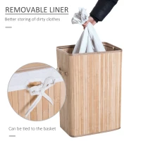 HOMCOM Cos de rufe din bambus cu capac si geanta detasabila din material, 40x30x60cm, natural(m-5)