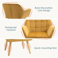 HOMCOM Modern Armchair, Accent Chair with Wide Arms, Slanted Back and Rubber Wood Legs for Living Room, Bedroom, Home Office Yellow(m-5)