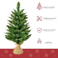 HOMCOM 60cm Mini Brad de Craciun Artificial, Pin, 70 Ramuri, Geanta de baza in iuta, PVC(m-4)