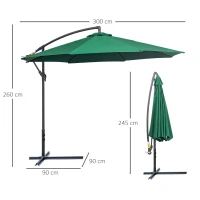 Outsunny Umbrela laterala din metal, verde, 3m(m-3)