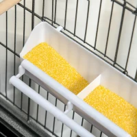 PawHut Large Bird Cage Budgie Cage for Finch Canaries Parakeet with Rolling Stand, Slide-out Tray, Storage Shelf, Food Containers, Dark Grey(m-9)