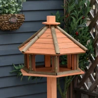 PawHut Wooden Bird Table Bird Feeding Station Playstand with Roof 130Hcm for Outdoor Brown(m-8)