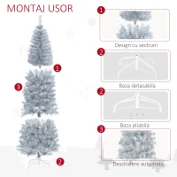 HOMCOM Brad de Craciun Artificial Argintiu Inalt 210 cm cu Baza Detasabila(m-6)