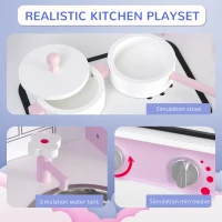 HOMCOM Kids Pretend Kitchen Playset w/ Cooking Toy Accessories - Pink(m-4)