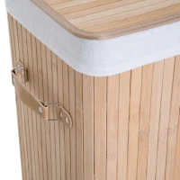 HOMCOM Cos de rufe din bambus cu capac si geanta detasabila din material, 40x30x60cm, natural(m-9)