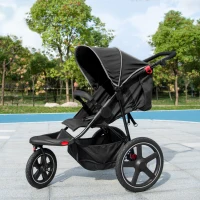 HOMCOM Foldable Three-Wheeler Baby Stroller w/ Canopy, Storage Basket - Black(m-10)