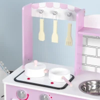 HOMCOM Kids Pretend Kitchen Playset w/ Cooking Toy Accessories - Pink(m-8)