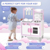 HOMCOM Kids Pretend Kitchen Playset w/ Cooking Toy Accessories - Pink(m-6)