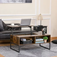 HOMCOM Lift Top Coffee Table, Industrial Coffee Table with Hidden Storage, Drawer and 2 Compartments, Extendable Living Room Table with Metal Frame, Rustic Brown(m-10)