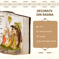 HOMCOM Scena Nasterii Domnului cu Statuete 3D si Gravate, Nasterea Domnului, Decoratiune de Craciu din Rasina, 21.5x9.5x14cm(m-4)