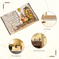 HOMCOM Scena Nasterii Domnului cu Statuete 3D si Gravate, Nasterea Domnului, Decoratiune de Craciu din Rasina, 21.5x9.5x14cm(m-6)