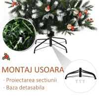 HOMCOM Brad de Craciun cu zapada cu fructe si conuri de brad, baza detasabila 109x109x180cm(m-6)