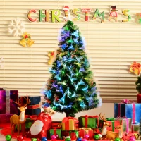 HOMCOM 4FT Multicoloured Artificial Christmas Tree w/ Fibre Optic Lights Pre-Lit Modes Metal Stand Star Holder Home Seasonal Decoration(m-2)