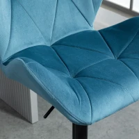 HOMCOM Bar Stools Set Of 2, Luxurious Velvet-Touch Barstools with Metal Frame Footrest Round Base Triangle Indenting Moulded Seat Adjustable Height Swivel Blue(m-8)