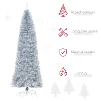 HOMCOM Brad de Craciun Artificial Argintiu Inalt 210 cm cu Baza Detasabila(m-4)