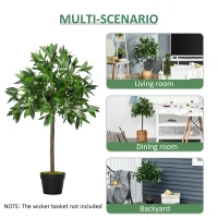 Outsunny Set of 2 90cm/3FT Artificial Bay Laurel Topiary Trees with Pot Fake Indoor Outdoor Greenery Plant Home Decor Green(m-4)
