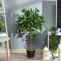 Outsunny Set of 2 90cm/3FT Artificial Bay Laurel Topiary Trees with Pot Fake Indoor Outdoor Greenery Plant Home Decor Green(m-14)