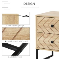 HOMCOM Bedside Table, Modern Nightstand with 2 Drawers, Zig Zag Design, Bedroom Night Table, Natural(m-6)