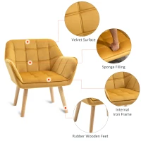 HOMCOM Modern Armchair, Accent Chair with Wide Arms, Slanted Back and Rubber Wood Legs for Living Room, Bedroom, Home Office Yellow(m-4)