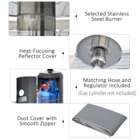 Outsunny 12.5KW Outdoor Gas Patio Heater Standing Propane Heater w/ Wheels Dust Cover(m-8)