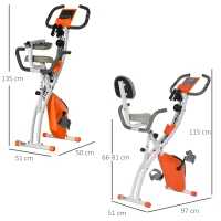HOMCOM 2-in-1 Folding Exercise Bike with 8-Level Magnetic Resistance, Arm Resistance Band, Pulse Sensor, Orange(m-3)