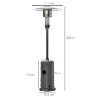 Outsunny 12.5KW Outdoor Gas Patio Heater Standing Propane Heater w/ Wheels Dust Cover(m-3)