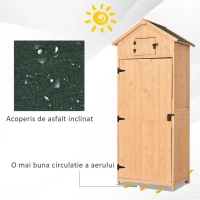 Outsunny Dulap de Gradina Extern Pentru Scule Ustensile in Lemn cu 3 Rafturi Acoperis Impermeabil 77 × 54.2 × 179cm Lemn Natural(m-5)