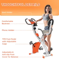 HOMCOM 2-in-1 Folding Exercise Bike with 8-Level Magnetic Resistance, Arm Resistance Band, Pulse Sensor, Orange(m-9)