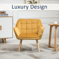 HOMCOM Modern Armchair, Accent Chair with Wide Arms, Slanted Back and Rubber Wood Legs for Living Room, Bedroom, Home Office Yellow(m-6)