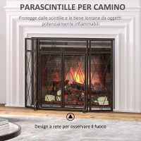 HOMCOM Parascintille per Camino in Metallo con 3 Pannelli Pieghevoli, 120x11.5x79 cm, Nero(m-4)
