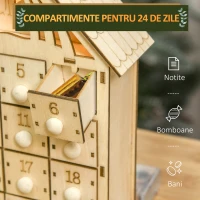 Homcom Calendar Advent – Lemn cu 24 Sertare & Luminite(m-5)