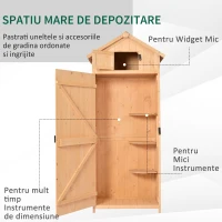 Outsunny Dulap de Gradina Extern Pentru Scule Ustensile in Lemn cu 3 Rafturi Acoperis Impermeabil 77 × 54.2 × 179cm Lemn Natural(m-4)