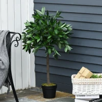 Outsunny Set of 2 90cm/3FT Artificial Bay Laurel Topiary Trees with Pot Fake Indoor Outdoor Greenery Plant Home Decor Green(m-13)