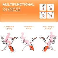 HOMCOM 2-in-1 Folding Exercise Bike with 8-Level Magnetic Resistance, Arm Resistance Band, Pulse Sensor, Orange(m-7)